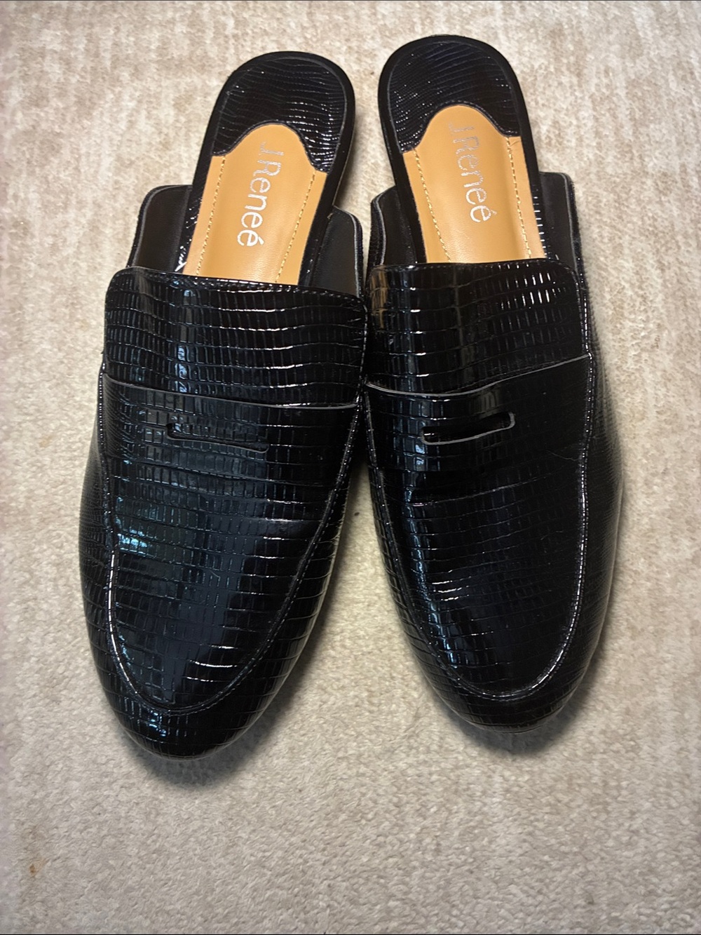 J.Renee Black‎ Croc-Embossed Slip-On Loafer Mules